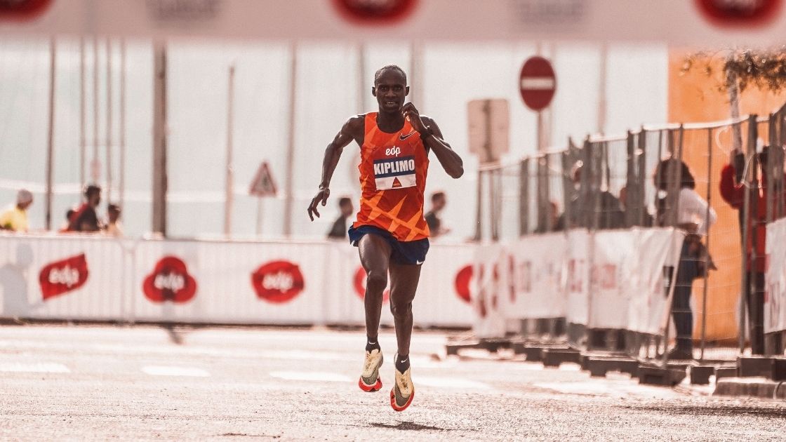 Kiplimo on finish line of marathon